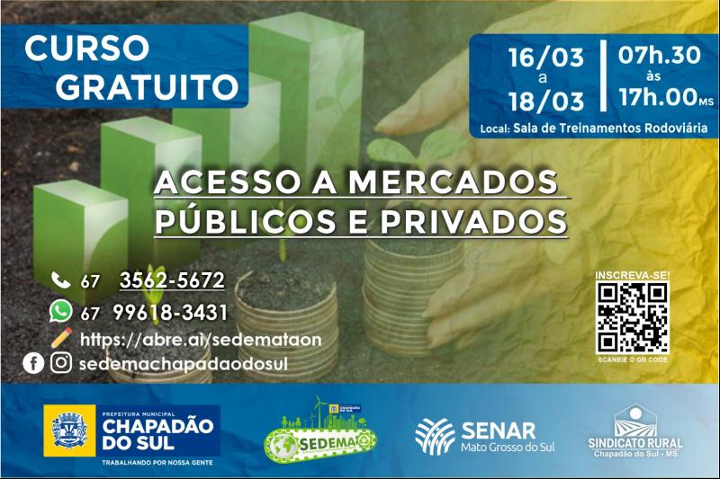 Curso gratuito de Acesso a Mercados Públicos e Privados é oferecido à população de Chapadão do Sul: vagas são limitadas