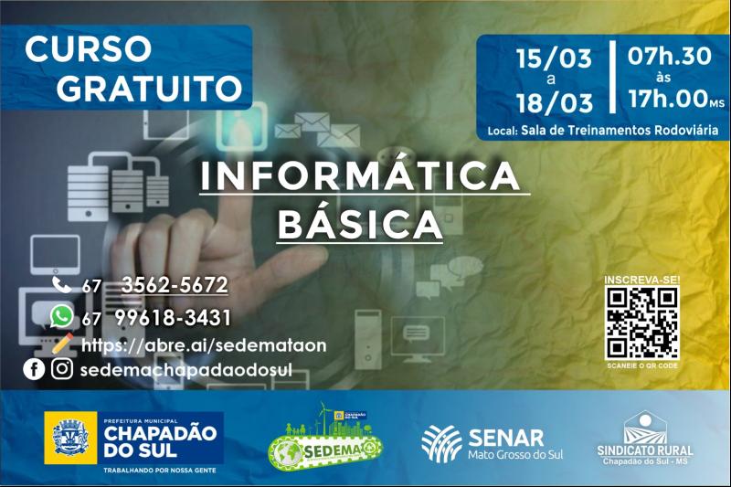 Executivo Municipal oferece curso gratuito de Informática Básica em Chapadão do Sul, inscreva-se agora!