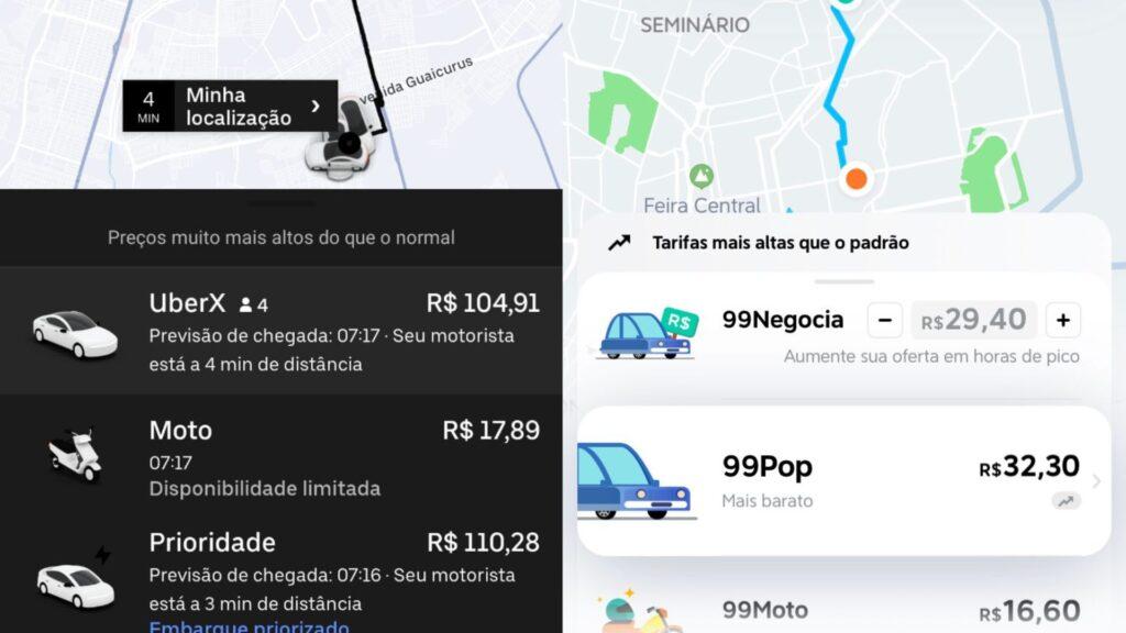 Preços de corrida de aplicativos disparam em dia de chuva e frio em Campo Grande