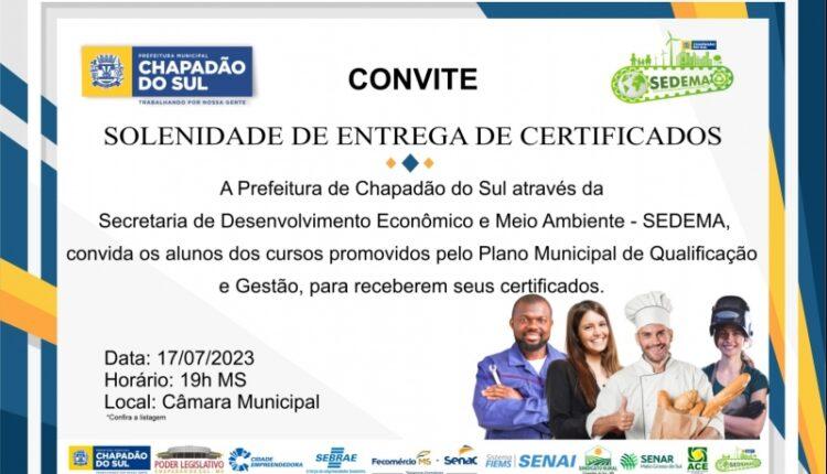 Hoje: cerimônia de entrega dos certificados do Plano Municipal de Qualificação