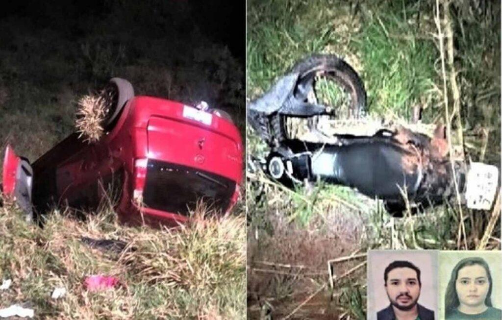 Casal morre em acidente entre carro e moto na MS-141, mulher teve parte de corpo dilacerado