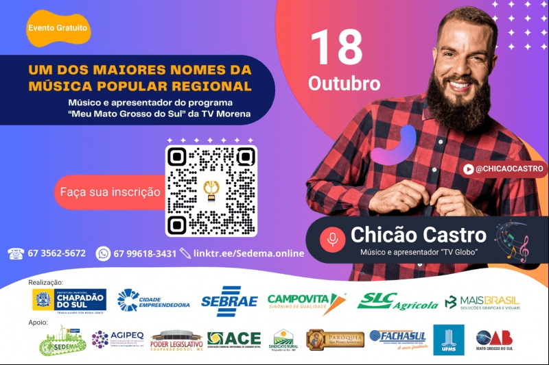 Chicão Castro é confirmado como atração musical no evento de premiação ao Empreendedorismo