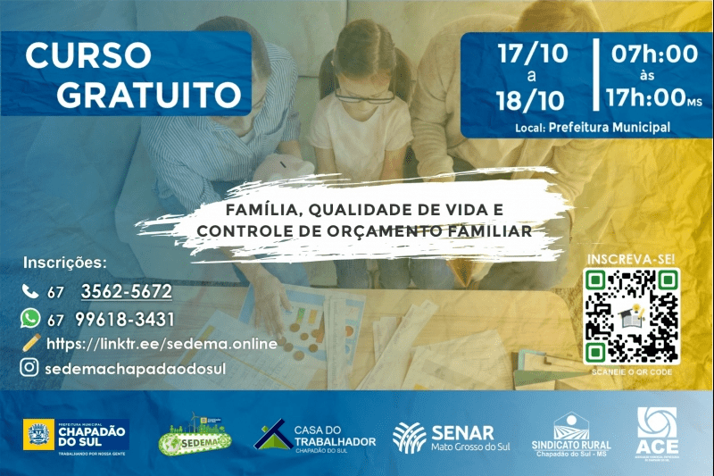 Inscrições Abertas para o Curso de Família, Qualidade de Vida e Controle de Orçamento Familiar