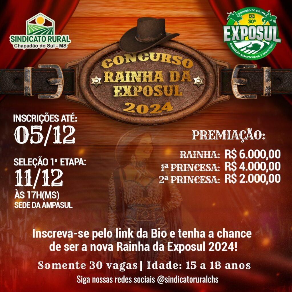 Venha ser a próxima Rainha da Exposul: inscrições até de 5 de dezembro