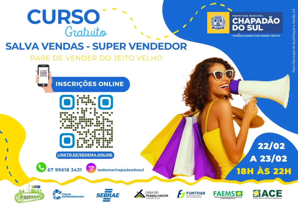 Curso gratuito em Chapadão do Sul: Salva Vendas – Super Vendedor e aprendam a inovar no varejo