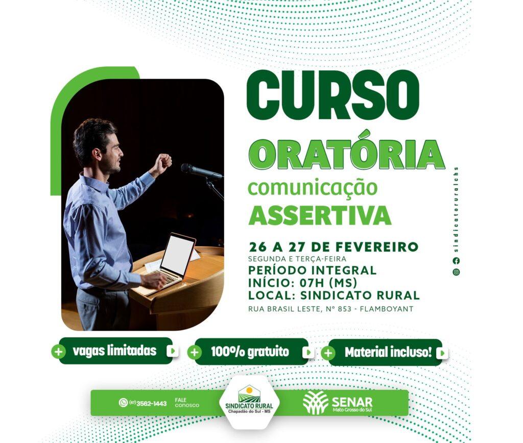 Curso gratuito de Oratória, a partir dos 14 anos será realizado no Sindicato Rural de Chapadão do Sul