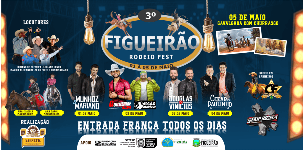 Figueirão Rodeio Fest começa nesta quarta-feira com entrada gratuita e grandes shows