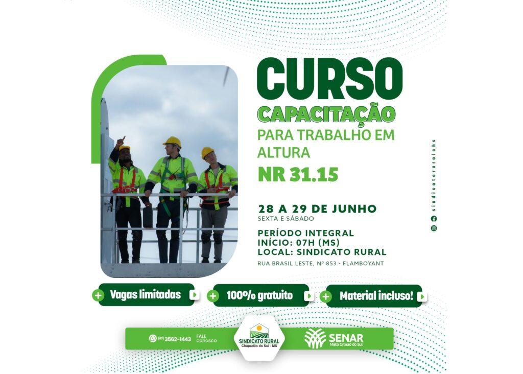 Sindicato Rural abre inscrições para o Curso NR 31.15 – Capacitação para Trabalho em Altura