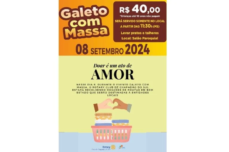 Rotary Clube de Chapadão do Sul realiza seu tradicional Galeto com Massa dia 08