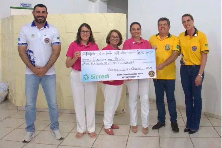 Lions Clube Chapadão do Sul doa R$ 50 mil para a Rede Feminina de Combate ao Câncer