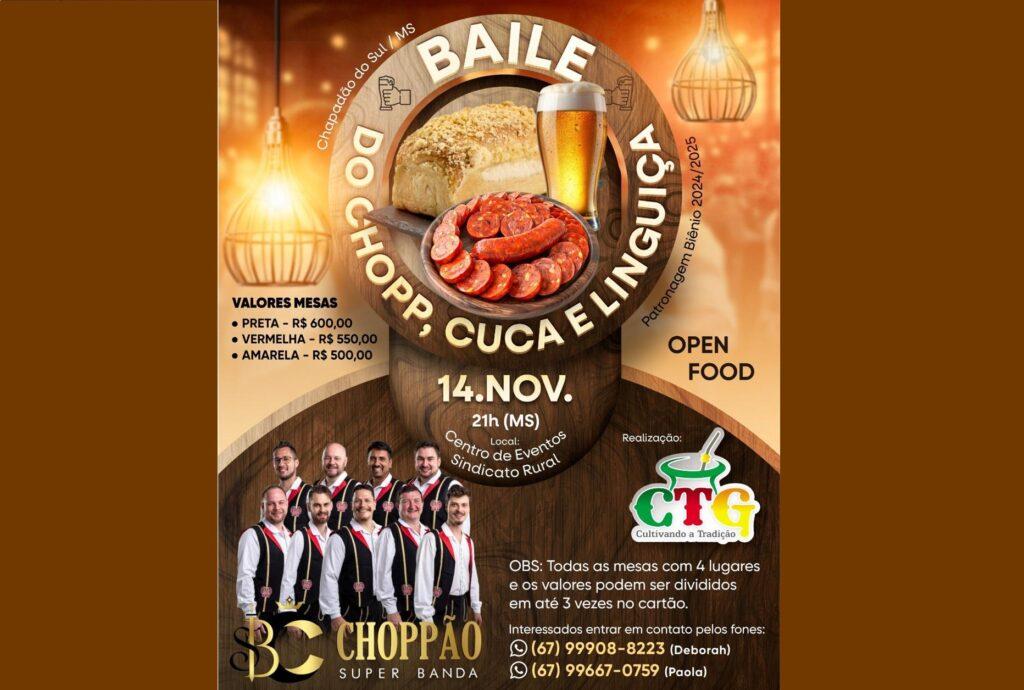 Baile do Chopp, Cuca e Linguiça é dia 14 de novembro em Chapadão do Sul