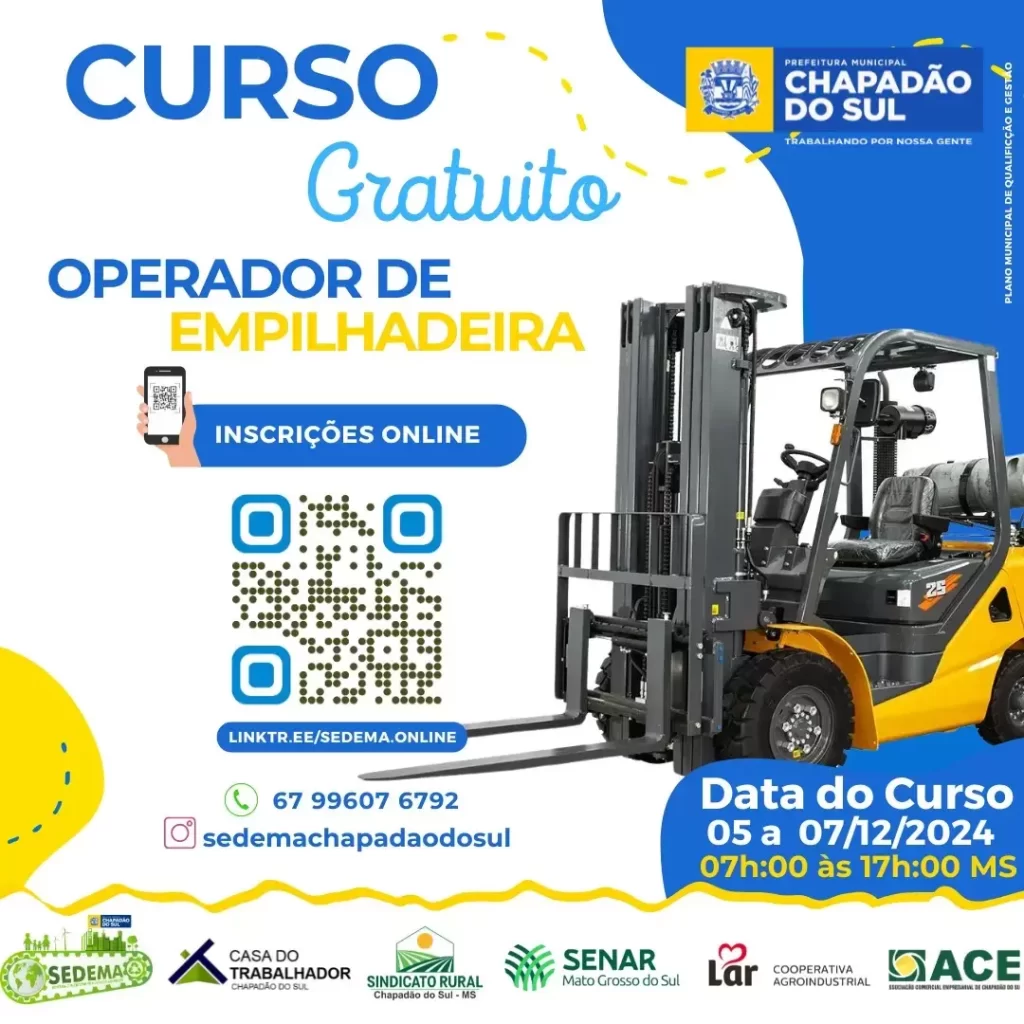 Prefeitura de Chapadão do Sul Abre Inscrições para Curso Gratuito de Operador de Empilhadeira