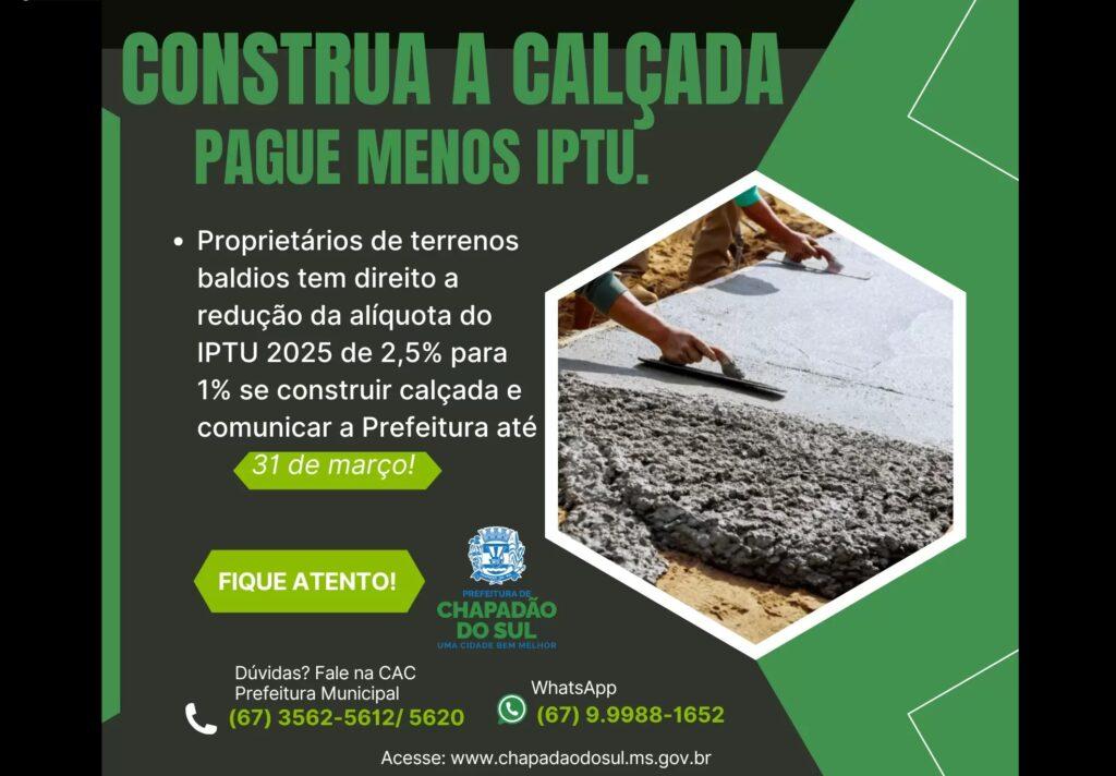 Construa calçada em seu terreno e pague menos IPTU: Prazo para solicitar benefício vai até 31 de março