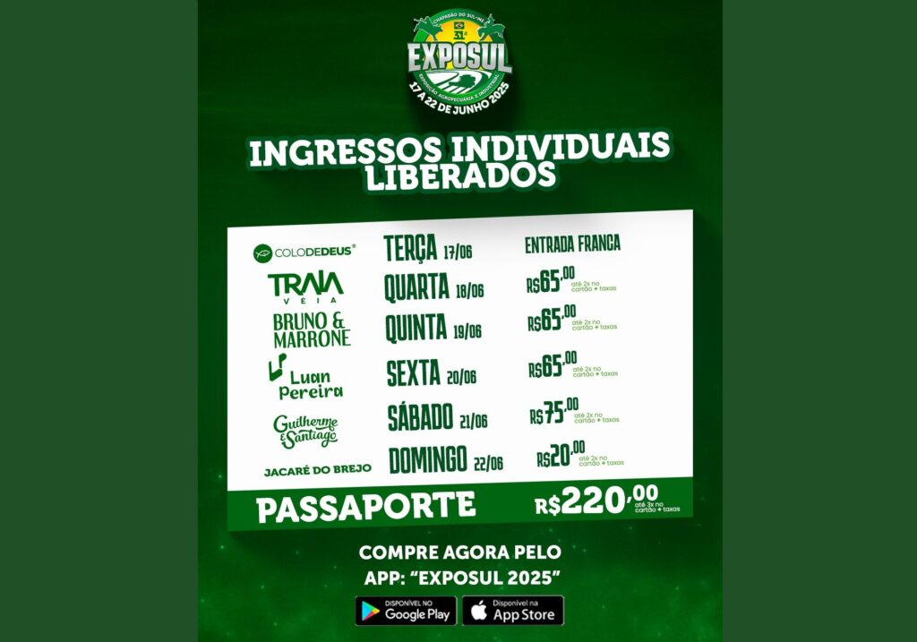 Sindicato Rural de Chapadão do Sul lança valores dos ingressos individuais para a 31ª EXPOSUL