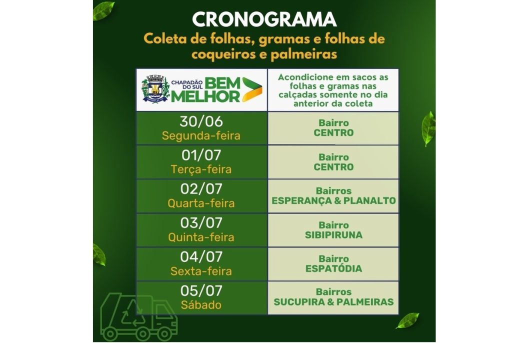 Coleta de folhas e gramas: Confira o cronograma desta semana