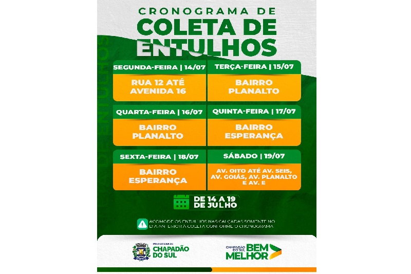 Coleta de Entulhos: Fique atento ao cronograma desta semana