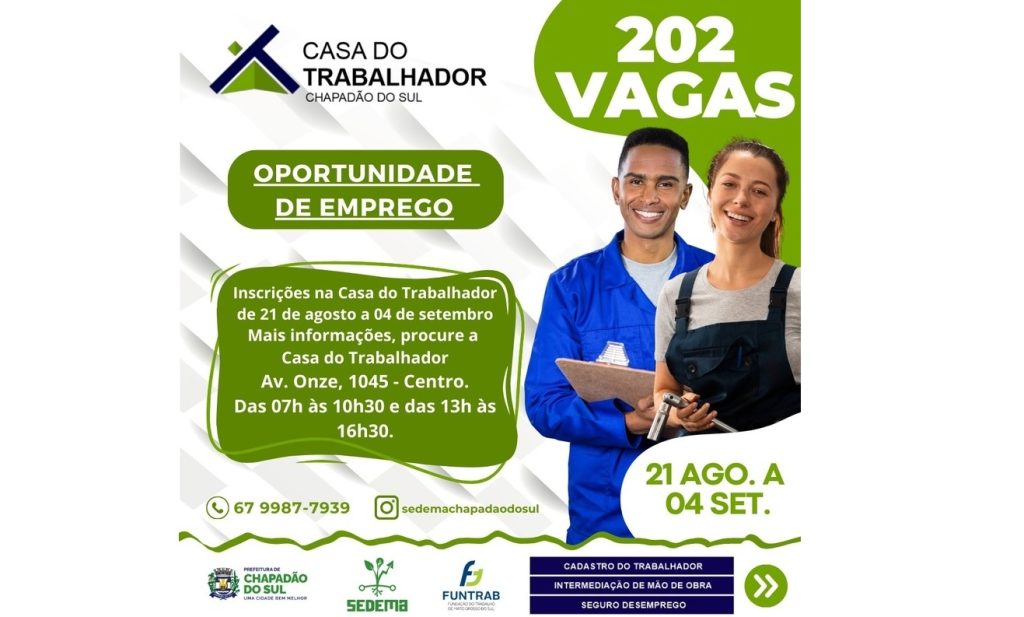 Casa do Trabalhador abre 202 vagas de emprego para diversas áreas