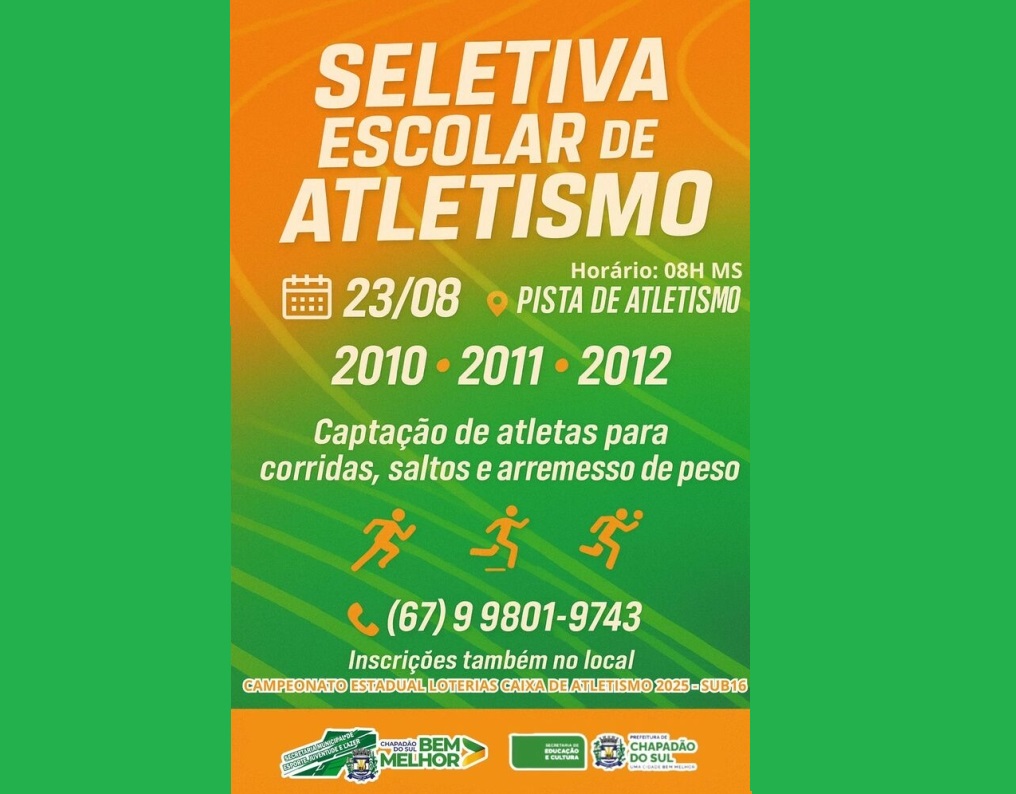 Chapadão do Sul realizará Seletiva Escolar de Atletismo no dia 23 de agosto