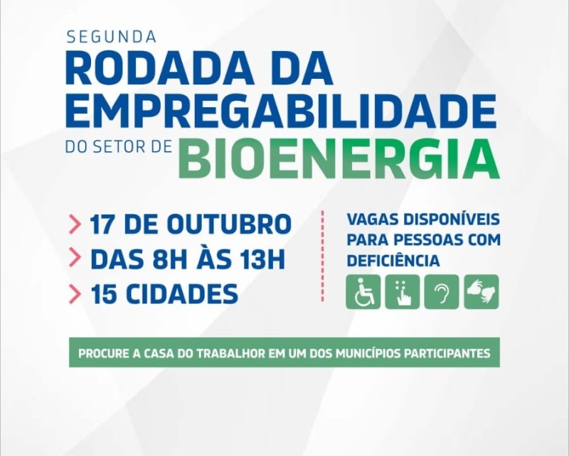 Mais de 630 vagas abertas: 2ª Rodada de Empregabilidade da Bioenergia acontece nesta sexta
