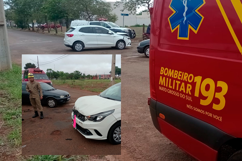 Carros colidem em Chapadão do Sul e uma mulher é atendida com dores no peito