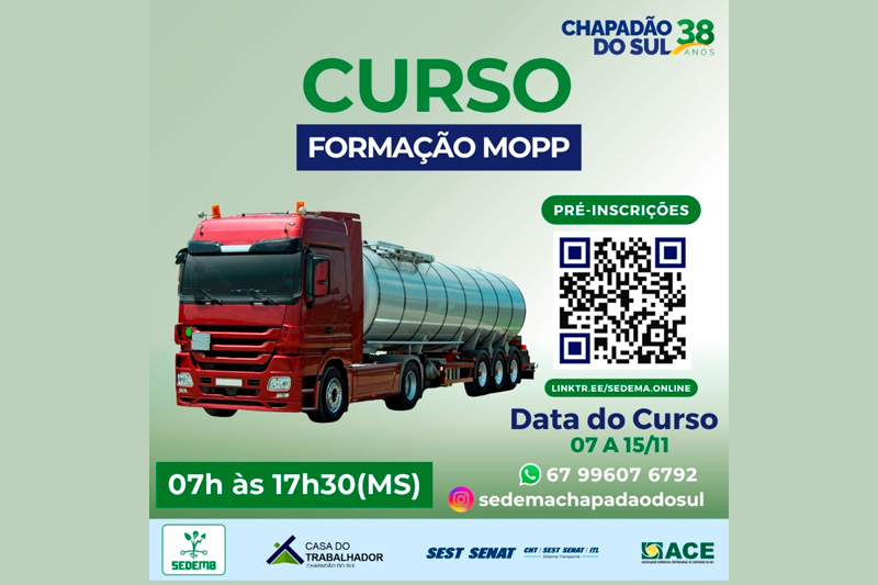 Curso gratuito para Condutores de Veículos de Transporte de Produtos Perigosos (MOPP)