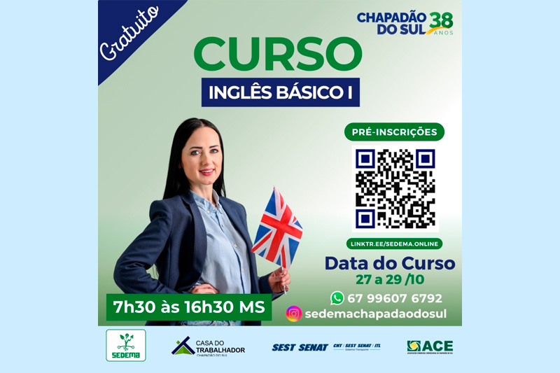 Prefeitura de Chapadão do Sul abre inscrições para curso gratuito de Inglês Básico I