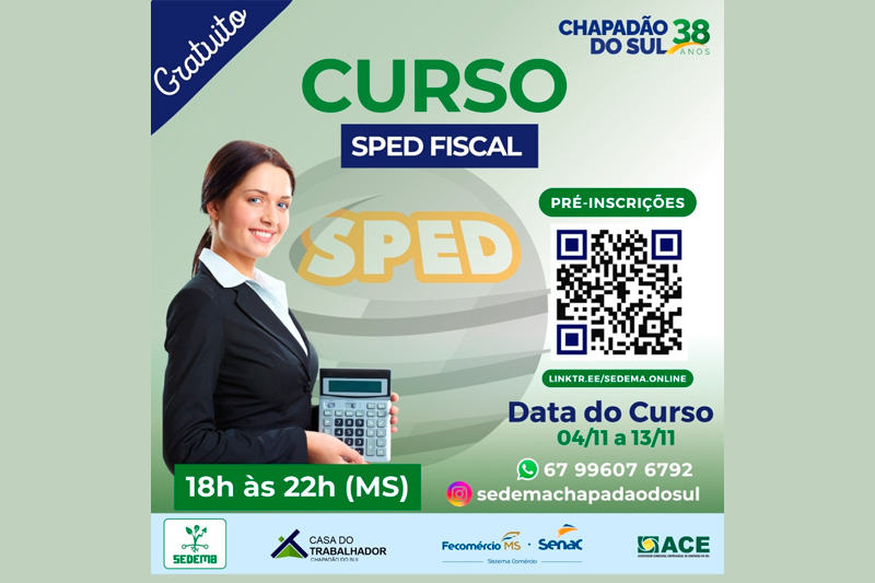 Curso gratuito de SPED Fiscal será realizado em Chapadão do Sul