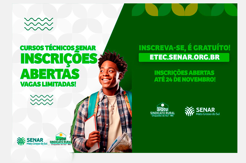 Cursos técnicos gratuitos em agricultura e zootecnia estão com inscrições abertas em Chapadão do Sul