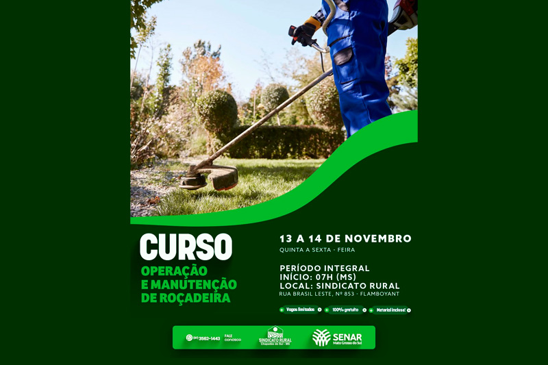 Sindicato Rural de Chapadão do Sul oferece Curso de Operação e Manutenção de Roçadeira