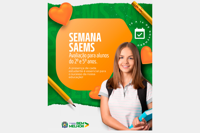 Semana de Avaliações SAEMS começa dia 10 nas escolas municipais de Chapadão do Sul