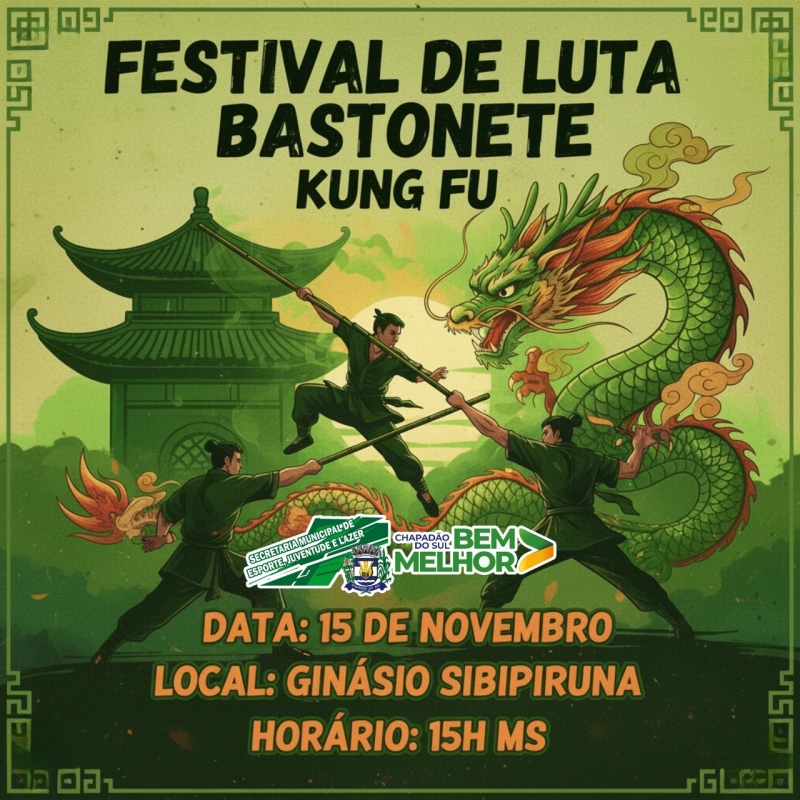 Ginásio Sibipiruna terá Festival de Luta Bastonete Kung Fu neste sábado