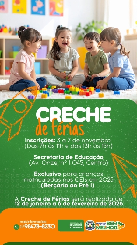 Inscrição para creche de férias pode ser feita até sexta-feira, 07