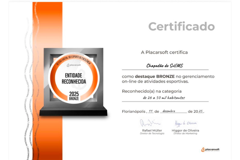 Chapadão do Sul se destaca nacionalmente e conquista 3º lugar em melhor gestão esportiva do Brasil