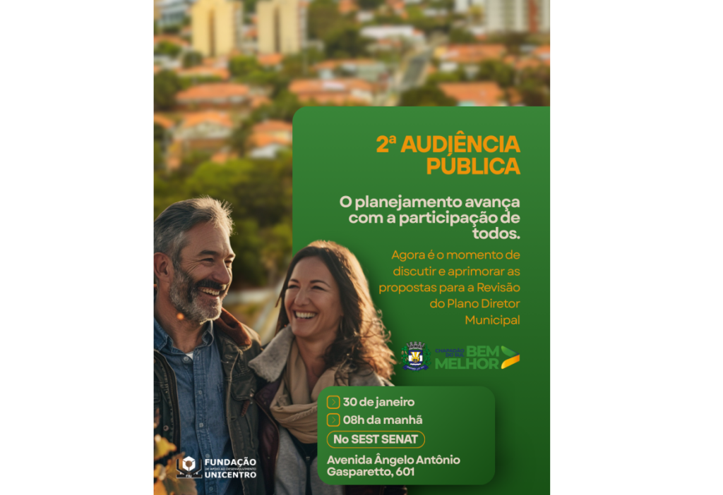 Prefeitura convoca população para a 2ª Audiência Pública de Revisão do Plano Diretor Municipal