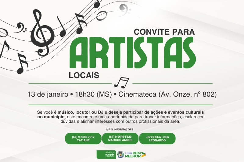 Atenção artistas locais: Departamento de Cultura realiza reunião de orientação para credenciamento de músicos e demais artistas do município