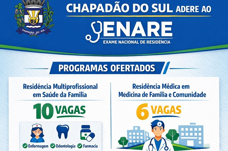 Chapadão do Sul adere ao Enare 2025/2026 para programas de residência multiprofissional e residência médica de família e comunidade