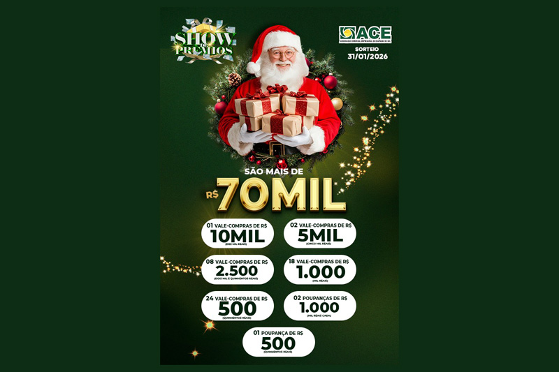 Segue até o dia 31 de janeiro a promoção Show de Prêmios da ACE Chapadão do Sul