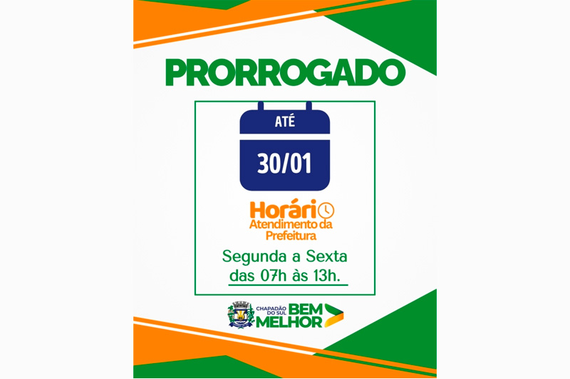06 horas diárias: Prefeitura mantém horário de expediente até dia 30 de janeiro