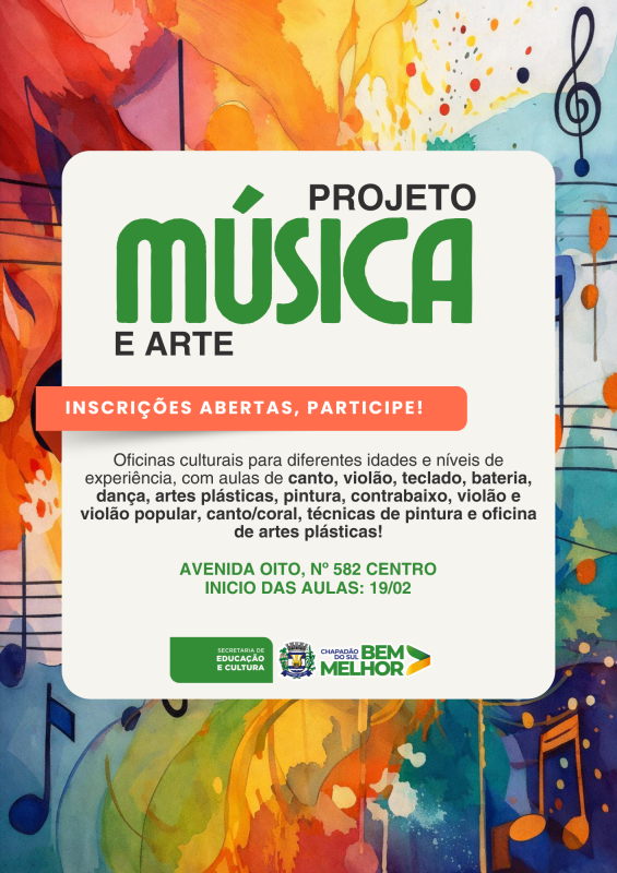 Matrículas para as oficinas do Projeto Música e Arte seguem abertas durante todo o ano