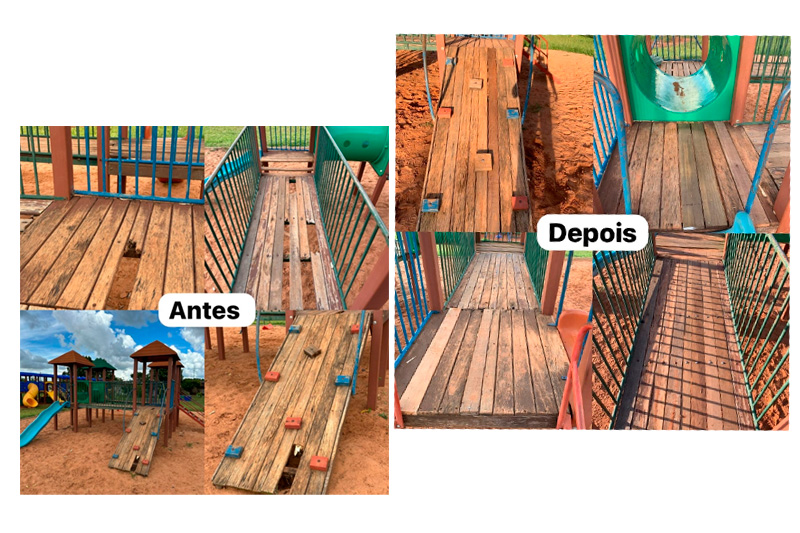 Praça do Planalto passa por serviços de manutenção e recuperação de playground