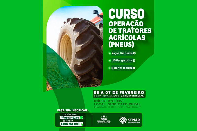 Sindicato Rural e SENAR/MS promovem curso de Operação de Tratores Agrícolas em Chapadão do Sul