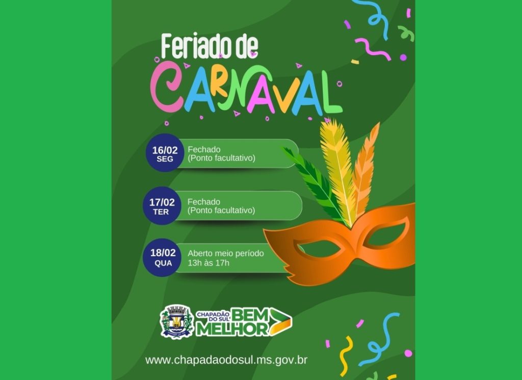 Feriado de Carnaval: Prefeitura retorna expediente na quarta-feira, 13 horas