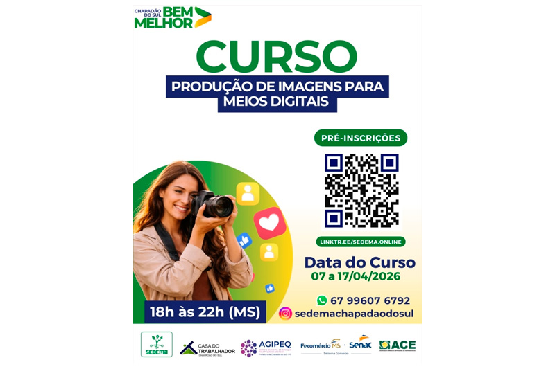 Prefeitura abre inscrições para curso de Criação de Imagens para Meios Digitais em Chapadão do Sul