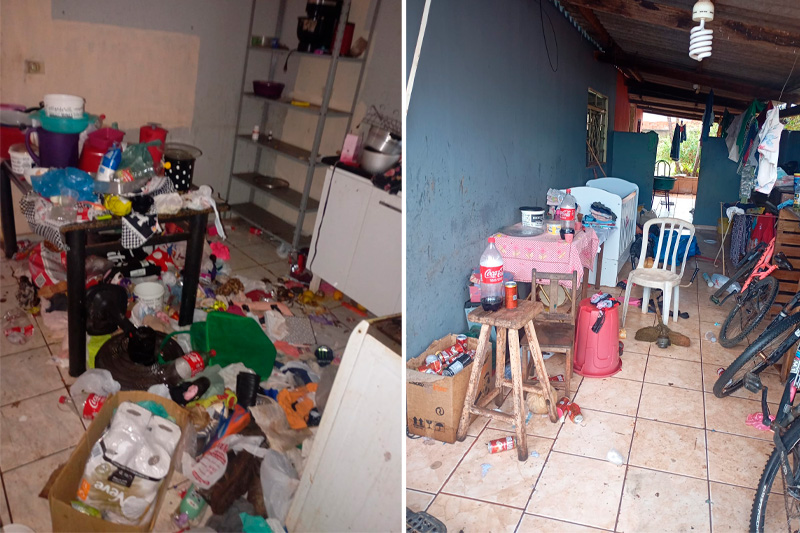 Policiais flagram duas crianças vivendo em meio a lixo dentro de casa em Chapadão do Céu