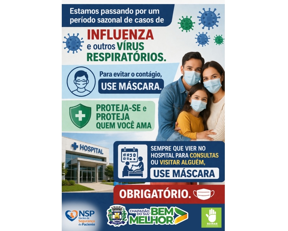 Prefeitura reforça orientação sobre uso de máscara e atendimento correto diante do aumento de casos de influenza e vírus respiratórios