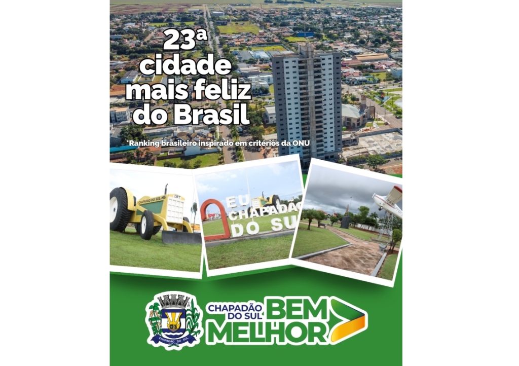 Chapadão do Sul é a 23ª cidade mais Feliz do Brasil pelo ranking brasileiro inspirado em critérios da ONU