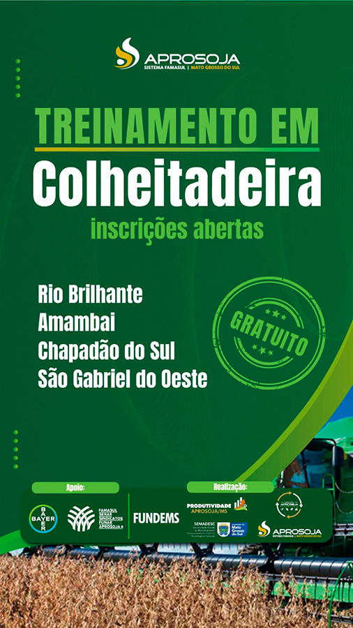 Aprosoja/MS oferece treinamento gratuito em colheitadeira