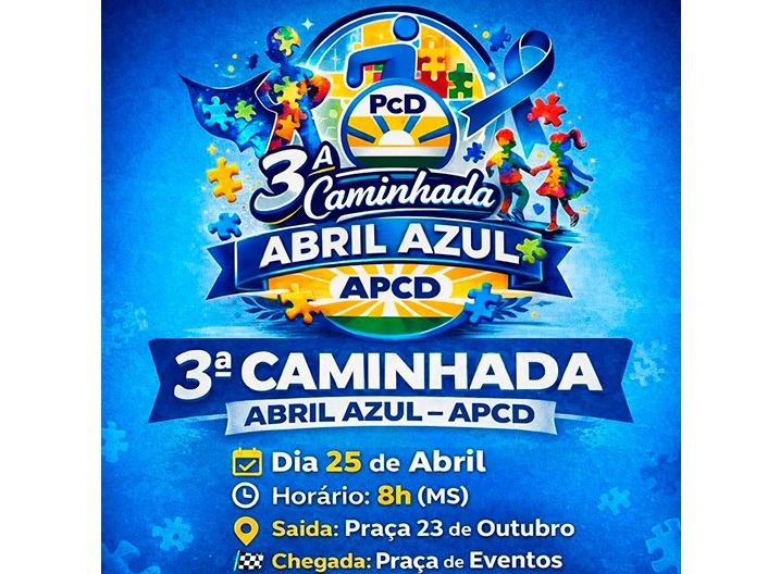 Neste sábado (25), a 3ª Caminhada Abril Azul da APcD de Chapadão do Sul
