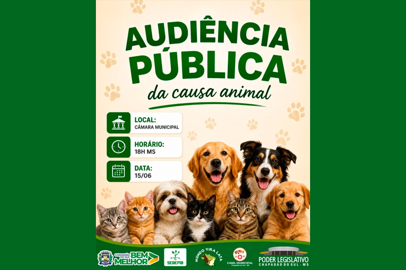 Chapadão do Sul realizará Audiência Pública da Causa Animal no dia 15 de junho