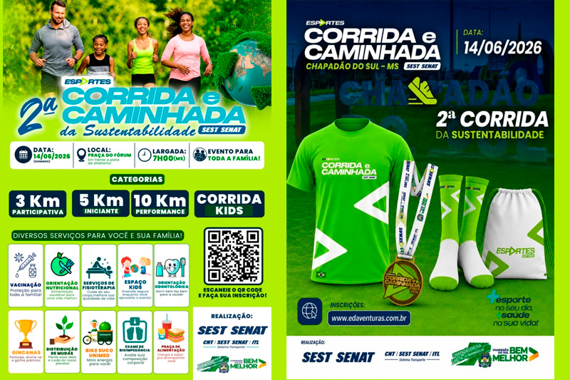 Vem aí a 2ª Corrida e Caminhada da Sustentabilidade SEST SENAT de Chapadão do Sul